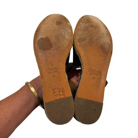 Chloé Navy Suede Scalloped Espadrilles Wedge Sandals Size 39 - Picture 8 of 10